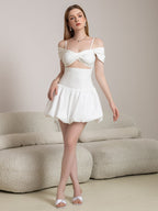 Cut Out Twist Front Cold Shoulder Ruched Cake Dress
