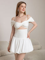 Cut Out Twist Front Cold Shoulder Ruched Cake Dress
