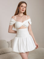 Cut Out Twist Front Cold Shoulder Ruched Cake Dress