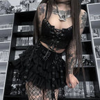 Cyber Gothic PU Leather Laceup Y2K Emo Grunge Crop Top