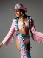 Fringe Cowgirl Outfit In Pink