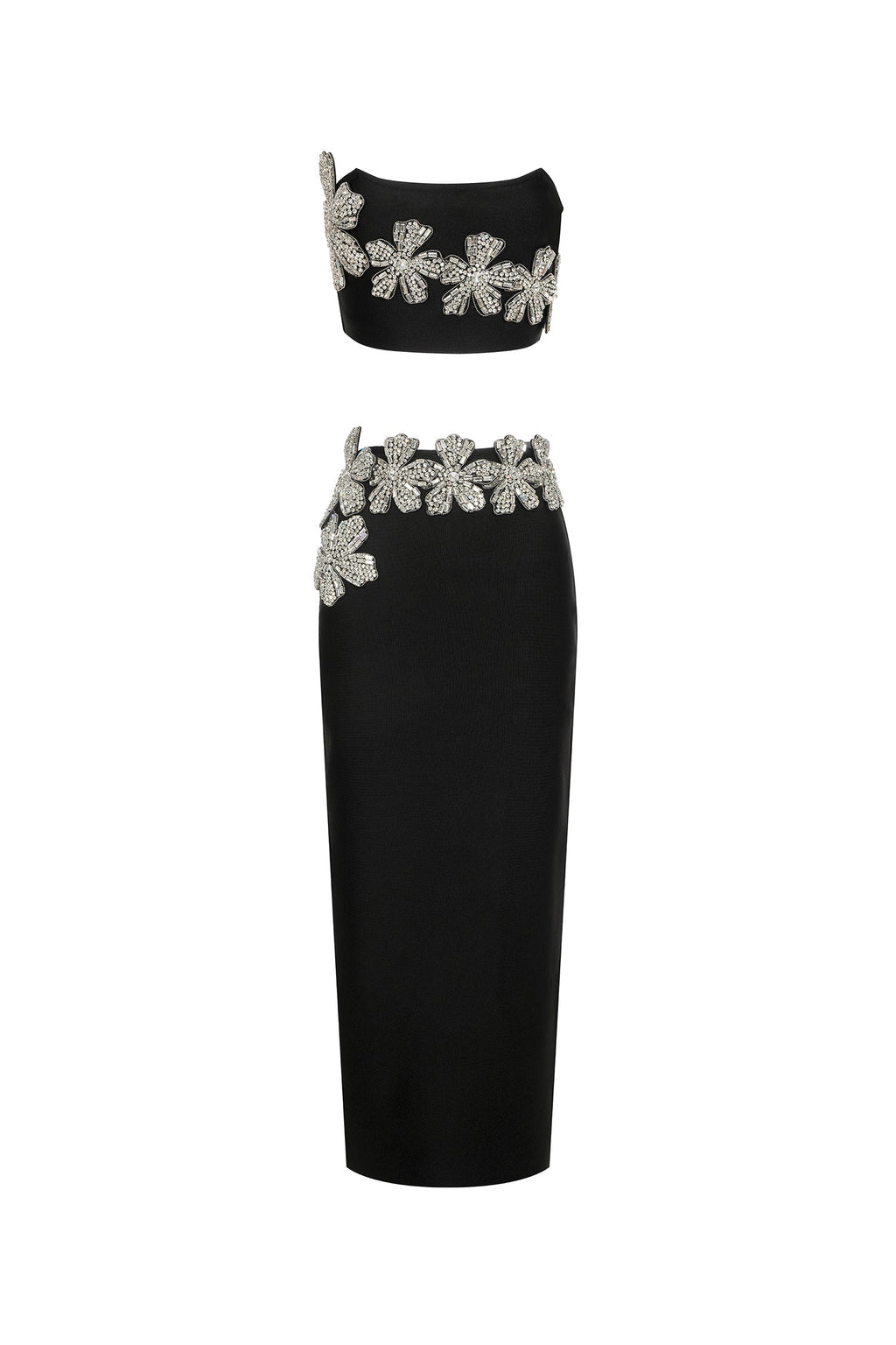 Flowers With Diamonds Bandage Two-Piece Set