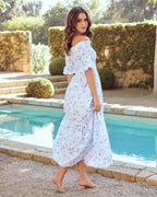Dasha Cotton Floral Off The Shoulder Maxi Dress Blue FINAL