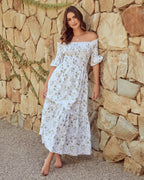 Dasha Cotton Floral Off The Shoulder Maxi Dress Sage FINAL