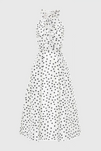 Cainea Bowknot Polka Dot Midi Dress