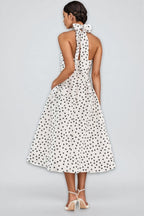 Cainea Bowknot Polka Dot Midi Dress