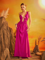 Halterneck Ruched Maxi Dress In Hot Pink