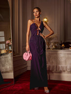 Halterneck Ruched Maxi Dress In Purple