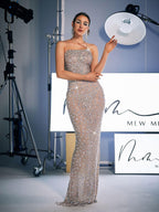Halterneck Rhinestone Maxi Dress In Silver
