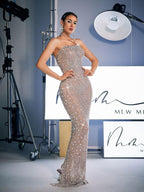 Halterneck Rhinestone Maxi Dress In Silver