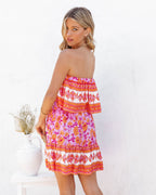 Daleyza Floral Strapless Mini Dress Tangerine Fuchsia