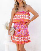 Daleyza Floral Strapless Mini Dress Tangerine Fuchsia