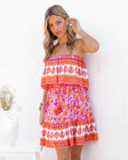 Daleyza Floral Strapless Mini Dress Tangerine Fuchsia