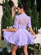 Flower Fringe Skirt Set In Lilac