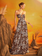 Cutout Leopard Lace Up Maxi Dress