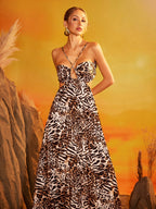 Cutout Leopard Lace Up Maxi Dress