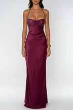 Davlat Halter Neck Sequin Satin Maxi Dress In Purple