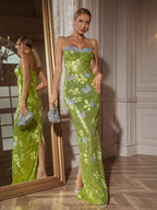 Butterfly Rhinestone Sequin  Maxi Dress