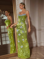 Butterfly Rhinestone Sequin  Maxi Dress