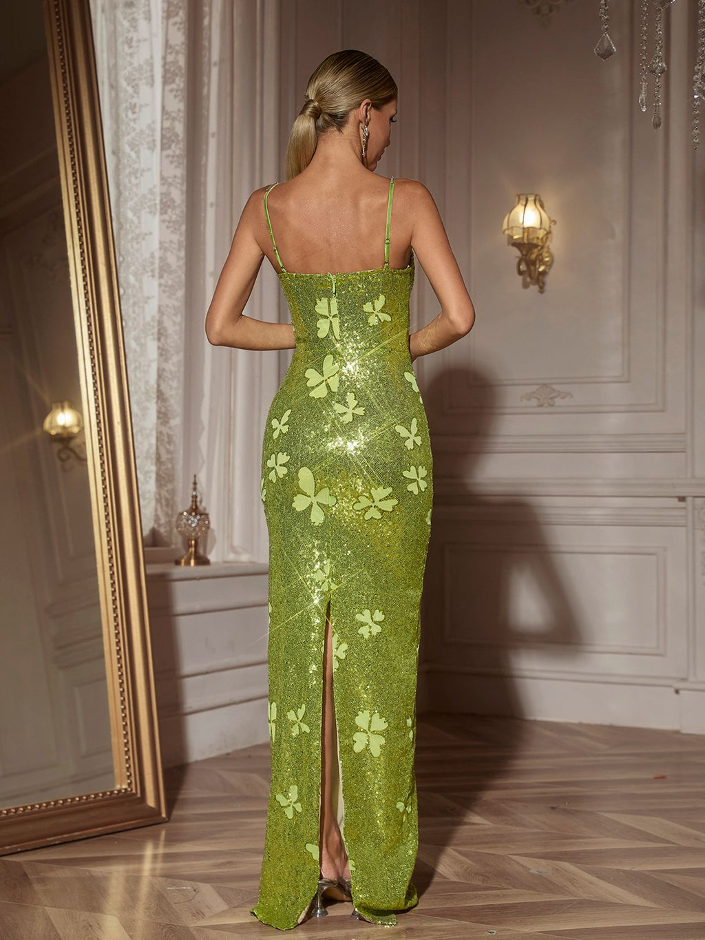 Butterfly Rhinestone Sequin  Maxi Dress