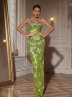 Butterfly Rhinestone Sequin  Maxi Dress
