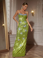Butterfly Rhinestone Sequin  Maxi Dress
