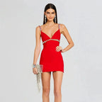 V-Neck Spaghetti Strap Mini Party Dress