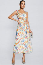 Mylel Orange Flower Waist-cinching Maxi Dress