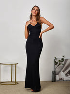 Deep V-Neck Backless Mermaid Hem Bodycon Dress