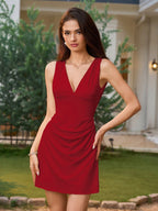 Deep V-Neck Backless Ruched Waist Mini Dress