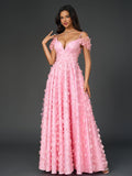 Deep V-Neck Crisscross Back Floral Applique Decoration Prom Dress