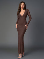 Deep V-Neck Crisscross Tie Front Glitter Bodycon Dress