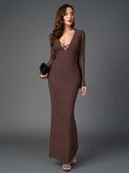 Deep V-Neck Crisscross Tie Front Glitter Bodycon Dress