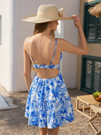 Deep V-Neck Cut Out Floral Print Cami Dress
