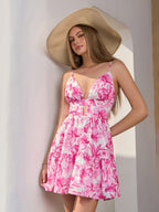 Deep V-Neck Cut Out Floral Print Cami Dress