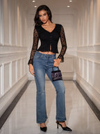 Deep V-Neck Ruched Bust Button Crop Top