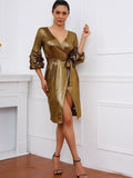 Deep V Neck Tie Side Sequin Dress