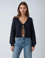 Deep V-neck Navy Blue Cardigan