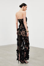 Denica Strapless Flower Maxi Dress In Black