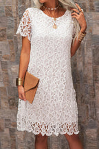 Esther Effortless Short White Lace Dress with Sleeves Premium Wardrobe Essential