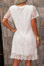 Esther Effortless Short White Lace Dress with Sleeves Premium Wardrobe Essential
