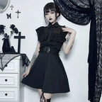 Gothic Ruffled Lower Back Mesh Yarn Hottie Aline Small Black Pleated Gothic Dress