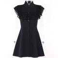Gothic Ruffled Lower Back Mesh Yarn Hottie Aline Small Black Pleated Gothic Dress