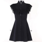 Gothic Ruffled Lower Back Mesh Yarn Hottie Aline Small Black Pleated Gothic Dress