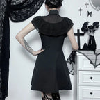 Gothic Ruffled Lower Back Mesh Yarn Hottie Aline Small Black Pleated Gothic Dress