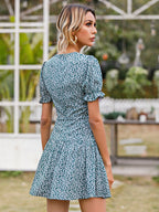 Disty Floral V Neck A Line Dress
