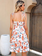 Ditsy Floral Knot Shoulder Ruffle Hem Dress