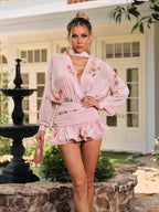 Floral Ruched Scarf Mini Dress In Pink