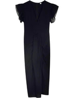 Double Ruffle Sleeveless Plunging Collar High Slit Dress