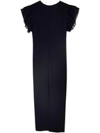 Double Ruffle Sleeveless Plunging Collar High Slit Dress